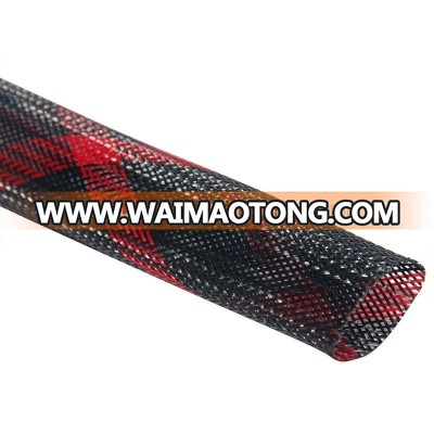 Black/Red Braided Sleeve PET Expandable Braided Sleeving